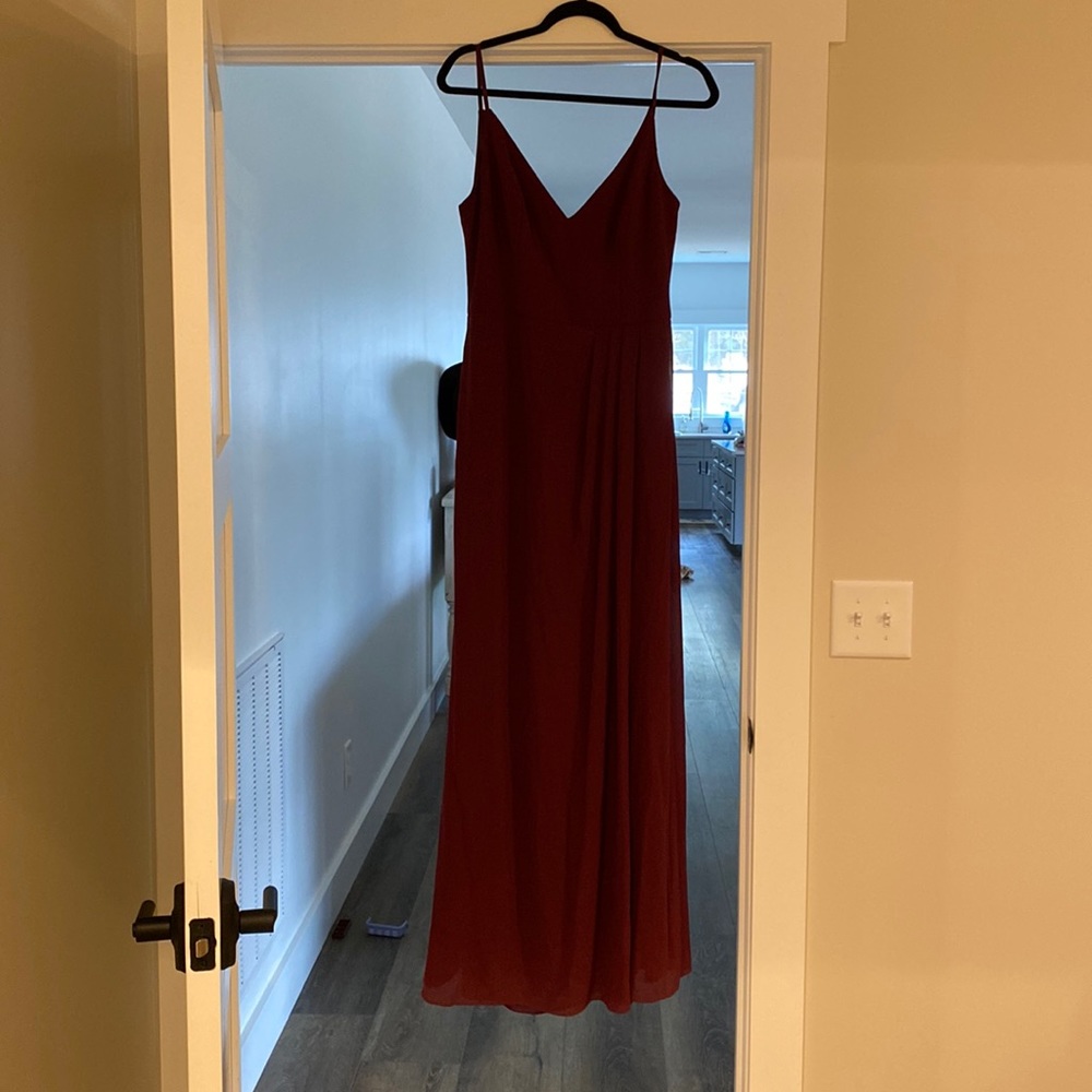 Gorgeous spaghetti strap burgundy bridesmaid dress! Worn once for a few hours.